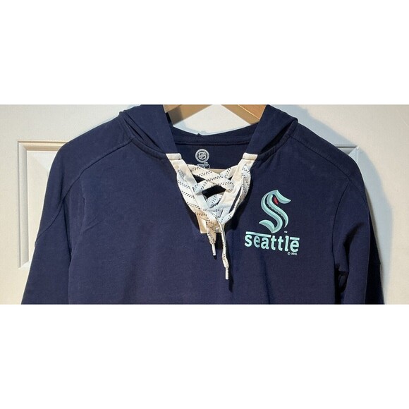 NHL Seattle Kraken Long Sleeve Laced Hooded Shirt Blue Women's Size Small - Picture 2 of 4